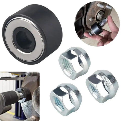 Heavy Duty Wheel Stud Installer Kit For Cars And Trucks With 3 Hub Nuts To Replace Broken Tire Bolts M12x1 25 M12x1 5 M14x1 5 Fast Fix For Most Vehicles, black iron tool with hub nuts