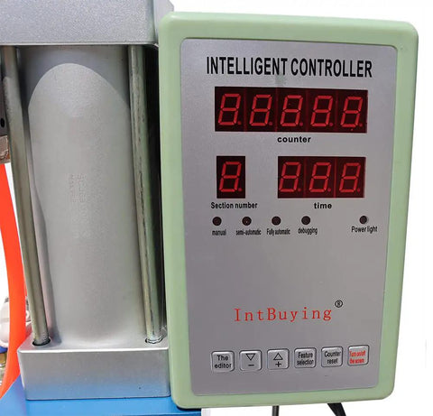 Heavy Duty Desktop Pneumatic Punch Press With Digital Display Adjustable Stroke control panel with digital readout and buttons.