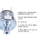 90 To 120 PSI Air Pressure Switch For Air Compressors 1/8 Inch NPT Male Thread DC 24V Or 12V, Auto On At 90 Psi And Off At 120 Psi
