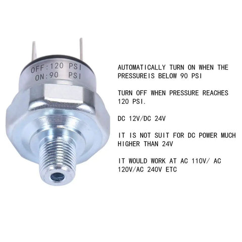 90 To 120 PSI Air Pressure Switch For Air Compressors 1/8 Inch NPT Male Thread DC 24V Or 12V, Auto On At 90 Psi And Off At 120 Psi