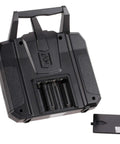 Back view of AFHDS 2A 2.4GHz 10CH RC Transmitter Controller with battery compartment open, highlighting battery placement area.