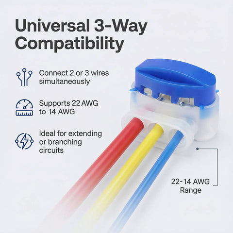 3 Way Waterproof Wire Connectors Kit For 22 To 14 AWG Cables With Self Stripping IDC Quick Splice Outdoor DIY Electrical Repair