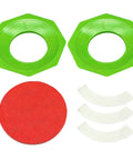 Green sanding pads and red abrasive disc for Heavy Duty Ergonomic Bowling Ball Sanding Jig Easy Grind Setup For Precision Lap Finish.