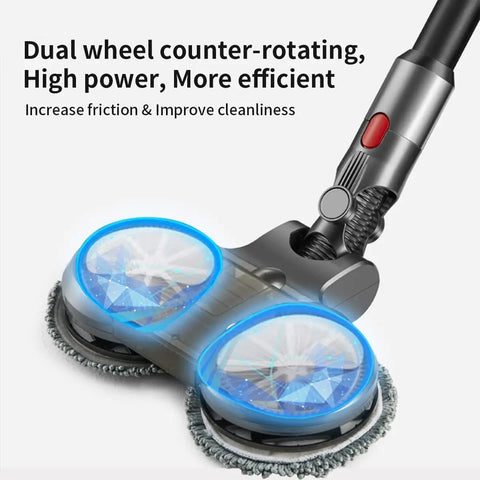 Electric Mop Attachment For Dyson V7 V8 V10 V11 Vacuums With LED Headlights And Water Reservoir, dual rotating wheels shown