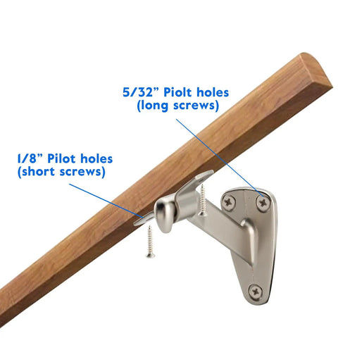 Beefy Heavy Duty Handrail Brackets For Stairs Six Pack With Zinc Alloy Construction And Satin Nickel Finish showing mounting setup