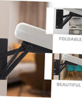 2-pack JECOMPRIS folding hinge lifting brackets; black metal with springs, shown in front, side and installed views.