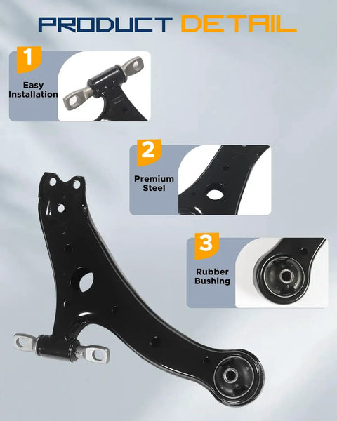 Camry Front Suspension Control Arm Kit For 2012 2017 Eight Piece Front Lower Control Arms And Ball Joints Assembly Direct Fit For Easy Install Quiet Ride And Reliable Handling, steel control arm with rubber bushing