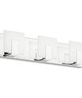 Three Lights Dimmable Modern LED Vanity Light For Bathroom Up And Down Wall Mount Frosted White Acrylic Chrome Finish With High CRI 6000K White Light For Mirror Vanity Sleek And Bright shown angled view