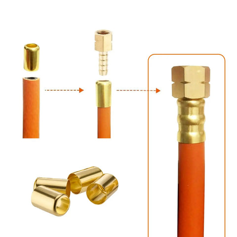 Top Shelf Brass 7325 Hose Ferrules For Air Line Repair Kit, Heavy Duty Fittings With Precision Specs For Industrial Garage Jobs And Durable Maintenance Needs Right Now, brass sleeve on orange air hose