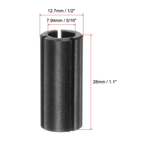Beefy Router Collet Driver Adapter from 12.7mm to 8mm for CNC engraving, carbon steel, black oxide finish, dimensional view