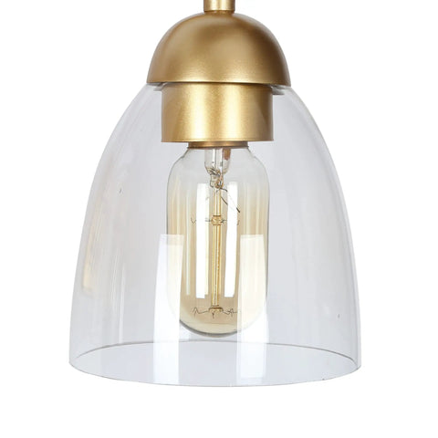 Close-up of clear glass shade on Gold Vanity Light Fixture Set With Clear Glass Shades, Modern 3 Light Over Mirror Bath Lighting, 22 Inch Long