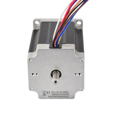 Front view of Beefy Torque Dual Shaft Nema 23 Stepper Motor 2.83Nm 400Oz In 4A 8 Wire 6.35mm Shaft, 1.8 Degree, 200 Steps Per Rev
