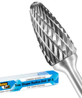 SF-5 tungsten carbide burr; tree-shaped radius end, double-cut; 1/4 in shank, 1/2 in cutter, 1 in cutter length