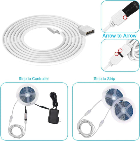 53-Piece LED Strip Connector Kit For 8mm 3528 2835 RGB Rope Lights showing cable connections and strip to controller setup