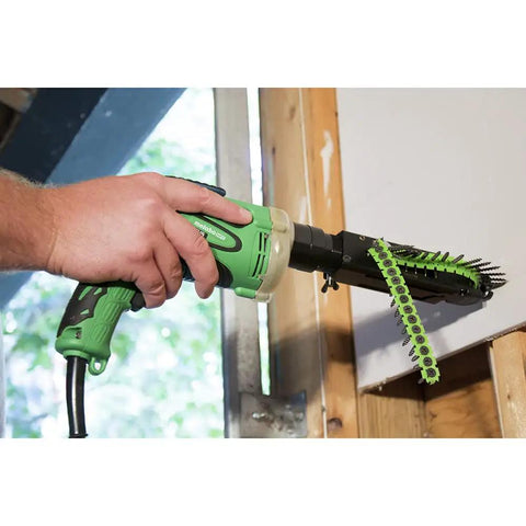 SuperDrive Collated Screwdriver With 24.6 Ft Power Cord, 6.6 Amp Motor, used on drywall for precise screw installation