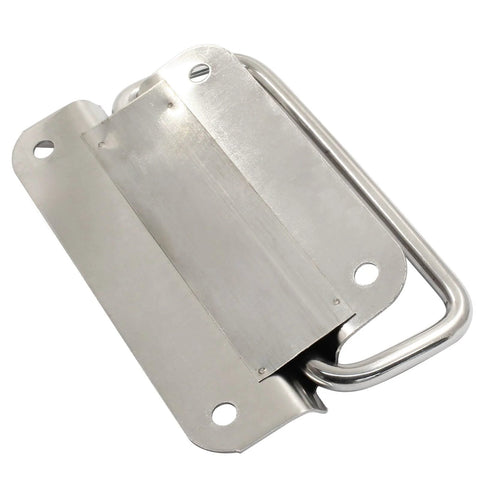 2 Pack 4 Inch Stainless Steel Foldable Ring Pull Handles With Screws For Toolbox Door Chest, 304 Hardware, Four Hole Mounting