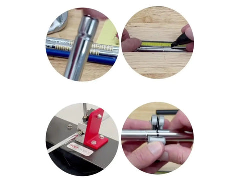 Four steps of installing 5 Piece Golf Club Extensions Steel Shaft Length Extension Kit For Irons, using tools for precise fitting.