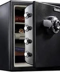 Fireproof and Waterproof Steel Home Safe with Dial Lock for Cash and Documents, 1.23 Cu Ft, open showing interior shelves.