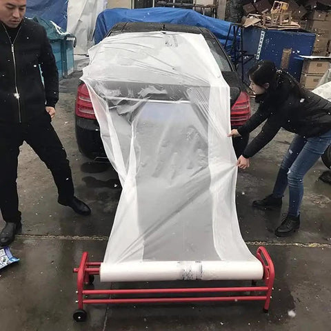 Rolling Masking Film Machine With Mobile Stand Single Masking Film Dispenser covering car at auto body shop
