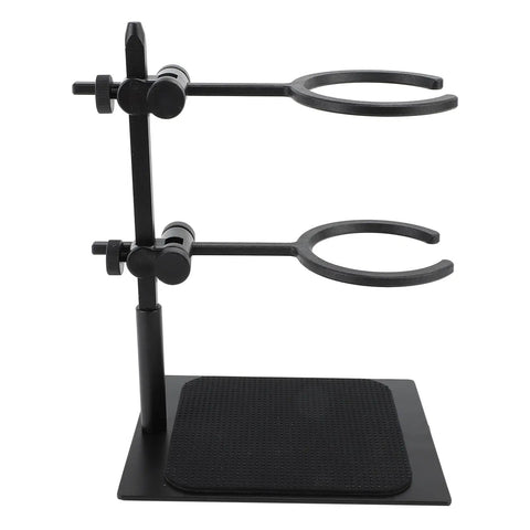 Double Tier Pour Over Coffee Dripper Stand With Glass Server And Ceramic Filter Cup Adjustable Height Prime Daily Grind Brew Bar Station for Home Cafe Smooth Pour, black metal stand with adjustable height.