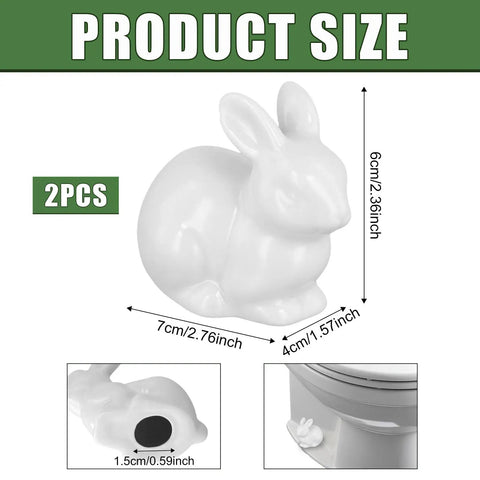 Two Pieces Rabbit Shaped Ceramic Toilet Bolt Covers Set For Bathroom Decor showing product size and installation view
