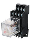 Six Pack AC 110V And 120V 4PDT DIN Rail Power Relay With Socket Set, 14 Terminals, 35mm Mount, Red Indicator, Plastic Shell shown