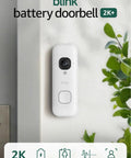 Totally Wire Free Wireless Video Doorbell Camera With Killer 2K Definition And Head To Toe View Featuring Enhanced Audio and Sync Hub on wall.