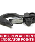 Industrial rated alloy steel hook for 1 Ton Hand Chain Hoist For 10 Foot Lift Model S90 100 10 Gray with overload indication.