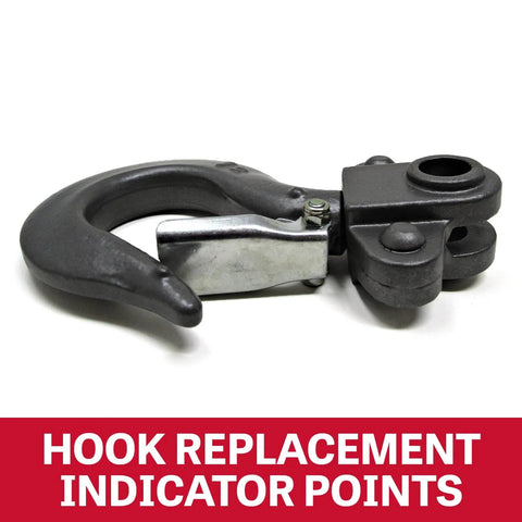 Industrial rated alloy steel hook for 1 Ton Hand Chain Hoist For 10 Foot Lift Model S90 100 10 Gray with overload indication.