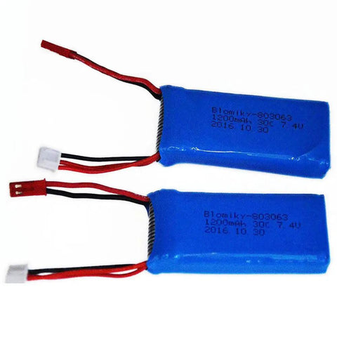 Two Pack 7.4V 1200mAh LiPo Battery Pack With JST Plug And USB Cable Replacement For UDIRC UD1601 UD1602 Pro Fisca Cheewing 1 By 16 Scale RC Trucks