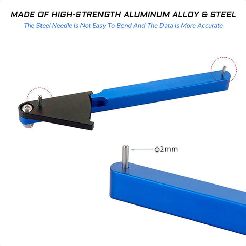 Close-up of blue alloy Steel Bike Chain Checker Tool For All Chains Including Shimano SRAM KMC Campagnolo with measurement pins.