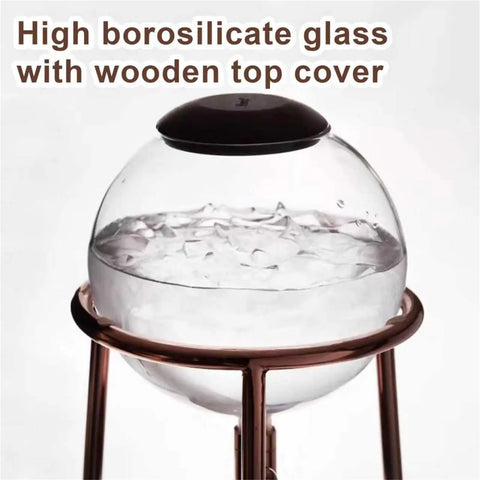Premium Cold Brew Coffee Maker Featuring Gentle Slow Drip Flow And Adjustable Metal Valves, 1200 Ml High Borosilicate Glass Carafe with wooden top.