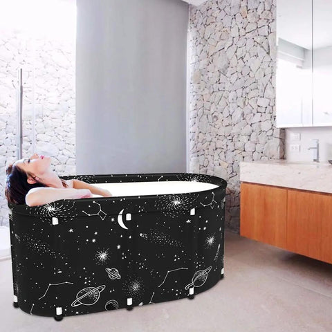 Adult enjoying bath in Portable Foldable Bathtub For Adults With Temperature Retention Freestanding Soaking Spa Tub For Home Use
