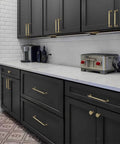 10 Pack Champagne Bronze Cabinet Pulls For Kitchen Cabinets And Drawers, 5 Inch Hole Center, installed on black cabinets