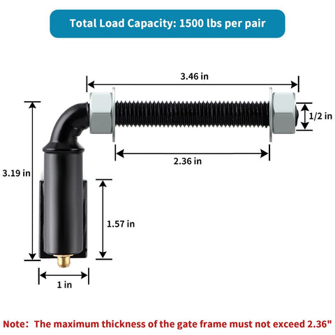 Skelang J-bolt gate hinge, heavy-duty weld-on steel hinge with 1/2 in bolt, 1500 lb per pair