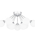 Nine Light Polished Chrome Semi Flush Mount Ceiling Light With Opal Glass Orbs Sleek Modern Mid Century Vibe Damp Location ETL Listed Includes Nine 40 Watt T4 Xenon Bulbs