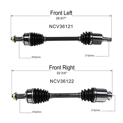 Front CV Axle Pair For Honda Accord And Acura TSX FWD Shaft Assembly Left Right Auto Or Manual Trans 2 4L L4 Compatible 2008 2009 2010 2011 2012 2015 2016 2017 showing dimensions and spline count