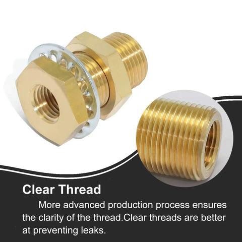 Beefy Brass Bulkhead Fittings 1/4 NPT Female To 1/4 NPT Female Straight Connector with clear thread detail