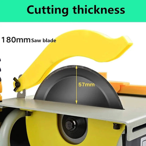 Close-up of 180mm blade on Mini Table Saw Kit With 1500W Power And All In One Jewelry And Woodworking Bench Polisher