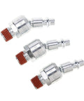 Three Pack 1/4 Inch Swivel Air Tool Fittings With 360 Degree Rotatable Quick Connect MNPT Plugs For Air Compressors, Industrial Pneumatic Adapters, Durable 1/4 Inch NPT Male Threads. 3 zinc-plated steel fittings