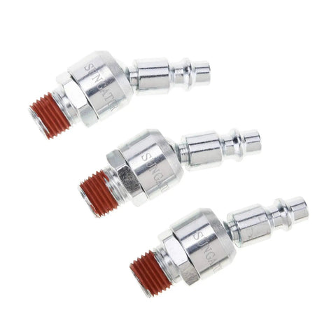 Three Pack 1/4 Inch Swivel Air Tool Fittings With 360 Degree Rotatable Quick Connect MNPT Plugs For Air Compressors, Industrial Pneumatic Adapters, Durable 1/4 Inch NPT Male Threads. 3 zinc-plated steel fittings