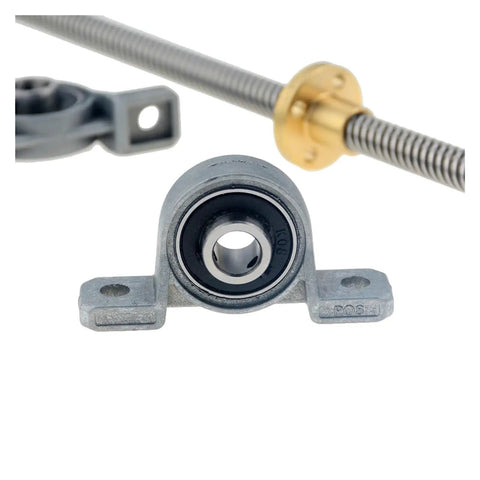 Pro Grade High Precision Ball Screw Nut End Kit with T8 Lead Screw, KP08 bracket, carbon steel material close-up