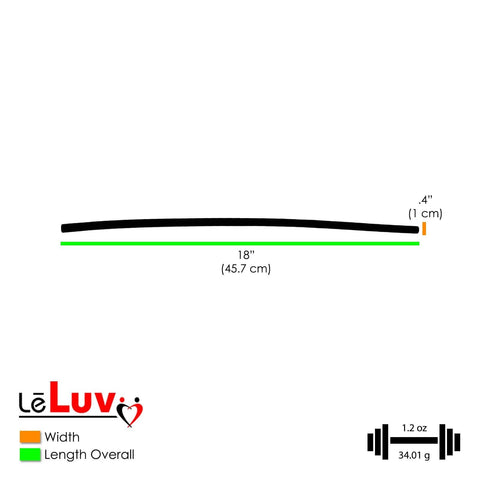 LeLuv Ultima Black vacuum pump diagram showing 18 in overall length, 0.4 in width, 1.2 oz weight