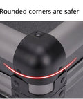 Close-up of rounded corner design on Portable Aluminum Tool Box Organizer Chest With Dual Password Lock Beefed Up Heavy Duty Metal Tool Storage.