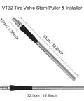 Valve Stem Puller And Installer With Rubber Boot Durable Steel Tire Tool with dimensions and pivoting offset head.