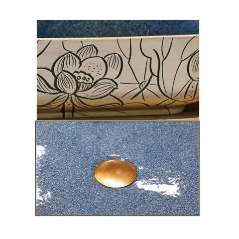 USZWBY Vessel Sinks Bathroom Vessel Sink Chinese Style Ceramic Washbasin featuring floral design and faucet hole.