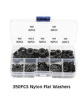 Nylon Flat Washer Set 350/500 Pcs Black Insulation Washers M2 To M8 With Seals, Spacers, Gasket Ring Kit For DIY Plumbing, Pro Grade Auto Repairs, Hoses, And General Hardware Projects. 350pcs nylon flat washers in case, sizes M2-M8
