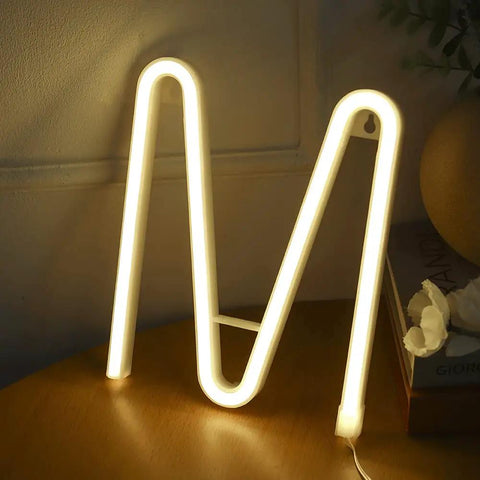 LED Neon Letter 'N' warm white wall decor on table, part of Led Neon Letters Sign Warm White Wall Decor Alphabet A To Z And 0 To 9 Marquee Letter Lights For Parties Weddings Valentines Day Home Bar Lounge And Creative Room Accent.