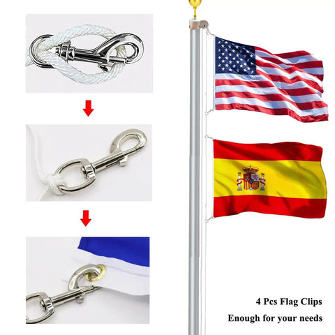 Built Like A Tank Heavy Duty Swivel Snap Hooks 4 Pack 3.5 Inch Nickel Plated Eye Bolt Clips for flag pole securing flags.