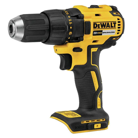 20V Max Compact Drill And Driver Power Tool Kit For Versatile Home Repair with yellow and black design, ergonomic handle and brushless motor.